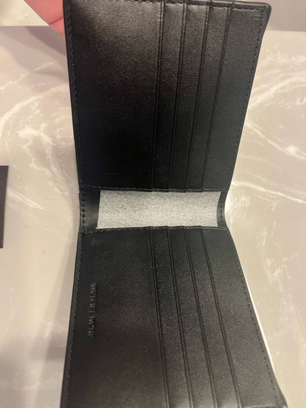 Michael Kors Black Wallet with Pink and White Diagonal Stripes